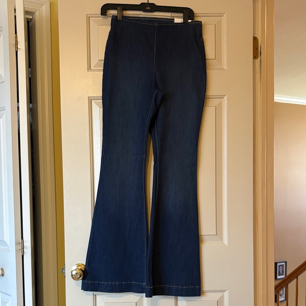 INC International Concepts Dark Indigo Pull On Flare Jeans